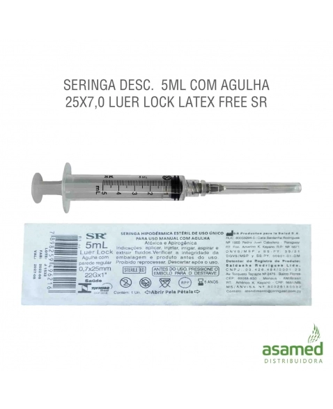 SERINGA DESC. 5ML COM AGULHA 25X7,0 LUER LOCK LATEX FREE SR