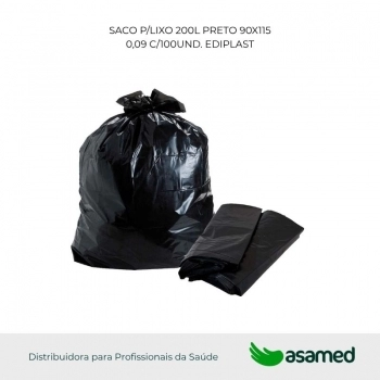 SACO P/LIXO 200L PRETO 90X115 0,09 C/100UND. EDIPLAST
