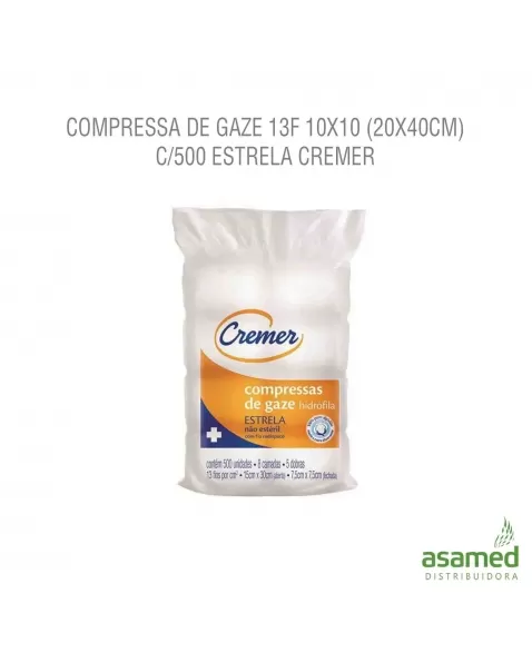 COMPRESSA DE GAZE 13F 10X10 (20X40CM) C/500 ESTRELA CREMER