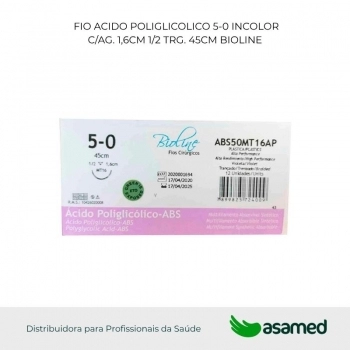 FIO ACIDO POLIGLICOLICO 5-0 INCOLOR C/AG 1,6CM 1/2 TRG. CORT. 45CM BIOLINE