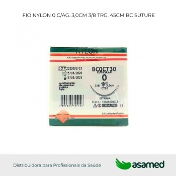 FIO NYLON 0 C/AG. 3,0CM 3/8 TRG. CORT. 45CM BC SUTURE