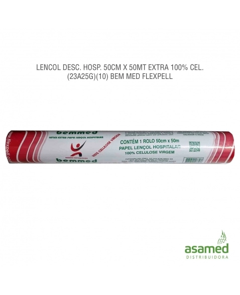 LENCOL PAPEL HOSPITALAR 50CM X 50MT EXTRA 100% CEL.(23A25G) BEM MED FL