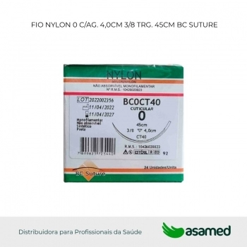 FIO NYLON 0 C/AG. 4,0CM 3/8 TRG. CORT. 45CM BC SUTURE