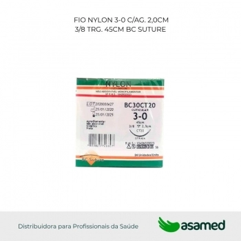 FIO NYLON 3-0 C/AG. 2,0CM 3/8 TRG. CORT. 45CM BC SUTURE