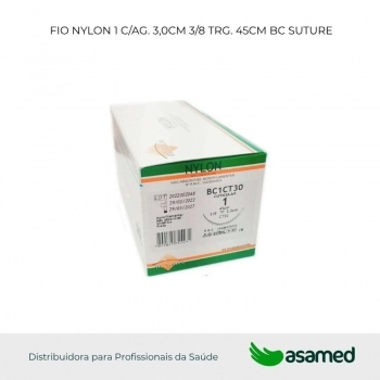FIO NYLON 1 C/AG. 3,0CM 3/8 TRG. CORT. 45CM BC SUTURE