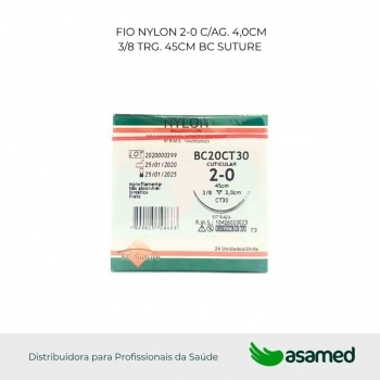 FIO NYLON 2-0 C/AG. 4,0CM 3/8 TRG. CORT. 45CM BC SUTURE