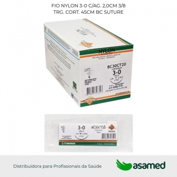 FIO NYLON 3-0 C/AG. 2,0CM 3/8 TRG. CORT. 45CM BC SUTURE