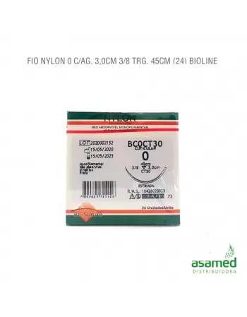 FIO NYLON 0 C/AG. 3,0CM 3/8 TRG. 45CM BC SUTURE