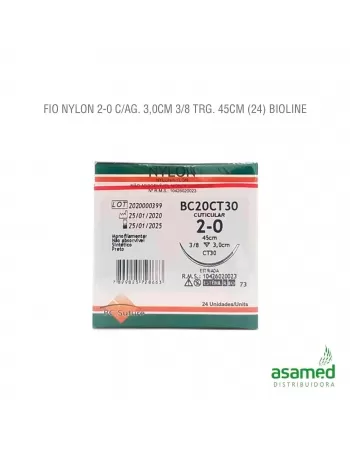 FIO NYLON 2-0 C/AG. 3,0CM 3/8 TRG. 45CM BC SUTURE