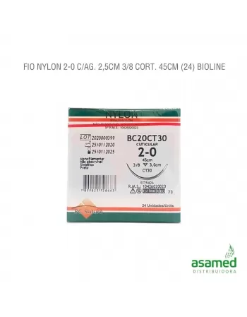 FIO NYLON 2-0 C/AG. 4,0CM 3/8 TRG. 45CM BC SUTURE