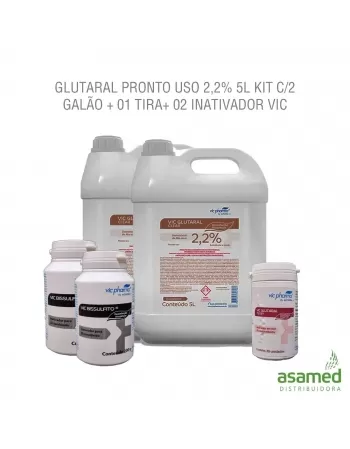 GLUTARAL PRONTO USO 2,2% 5L KIT C/2 GALÃO + 01 TIRA+ 02 INATIVADOR VIC