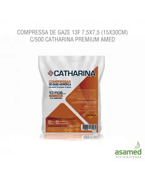 COMPRESSA DE GAZE 13F 7,5X7,5 (15X30CM) C/500 CATHARINA PREMIUM AMED