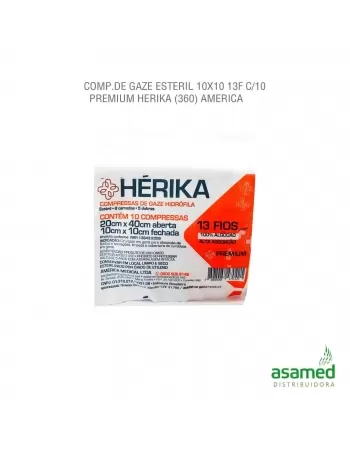 COMPRESSA DE GAZE ESTERIL 13F 10X10 (20X40CM) C/10 PREMIUM HERIKA AMERCIA