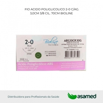 FIO ACIDO POLIGLICOLICO 2-0 VIOLETA C/AG 3,0CM 3/8 CIL. 70CM BIOLINE