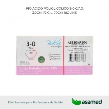 FIO ACIDO POLIGLICOLICO 3-0 VIOLETA C/AG 3,0CM 1/2 CIL. 70CM BIOLINE