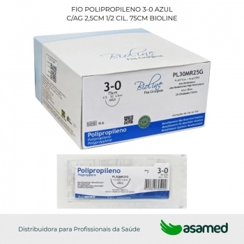 FIO POLIPROPILENO 3-0 AZUL C/AG 2,5CM 1/2 CIL. 75CM BIOLINE