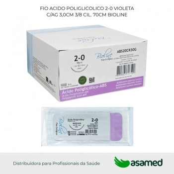 FIO ACIDO POLIGLICOLICO 2-0 VIOLETA C/AG 3,0CM 3/8 CIL. 70CM BIOLINE