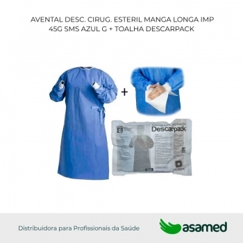 AVENTAL DESC. CIRUG. ESTERIL MANGA LONGA 45G SMS AZUL G + TOALHA DESCARPACK
