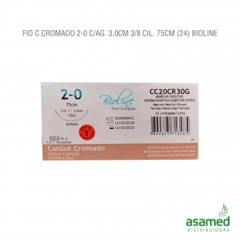FIO CATGUT CROMADO 2-0 C/AG. 3,0CM 3/8 CIL. 75CM BIOLINE