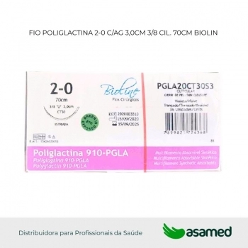 FIO POLIGLACTINA 2-0 VIOLETA C/AG 3,0CM 3/8 CIL. 70CM BIOLINE