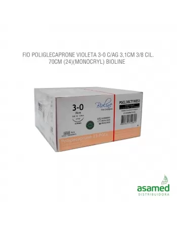 FIO POLIGLECAPRONE INCOLOR 3-0 C/AG 1,9CM 3/8 TRG. 70CM BIOLINE