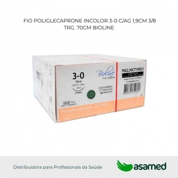FIO POLIGLECAPRONE 3-0 INCOLOR C/AG 1,9CM 3/8 TRG. CORT. (ACO 300) 70CM BIOLINE