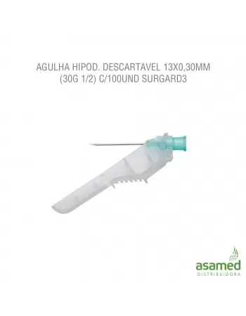 AGULHA HIPOD. DESCARTAVEL 13X0,30MM (30G 1/2) C/100UND SURGARD3