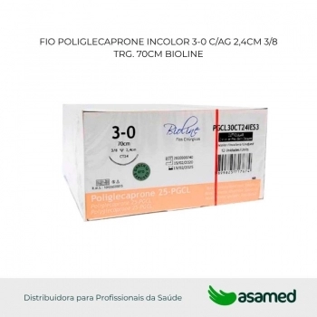 FIO POLIGLECAPRONE 3-0 INCOLOR C/AG 2,4CM 3/8 TRG. CORT. (ACO 300) 70CM BIOLINE