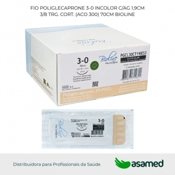 FIO POLIGLECAPRONE 3-0 INCOLOR C/AG 1,9CM 3/8 TRG. CORT. (ACO 300) 70CM BIOLINE