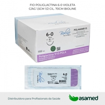 FIO POLIGLACTINA 6-0 VIOLETA C/AG 1,5CM 1/2 CIL. 70CM BIOLINE