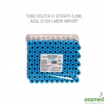 TUBO COLETA C/ CITRATO 3,6ML AZUL C/100 LABOR IMPORT