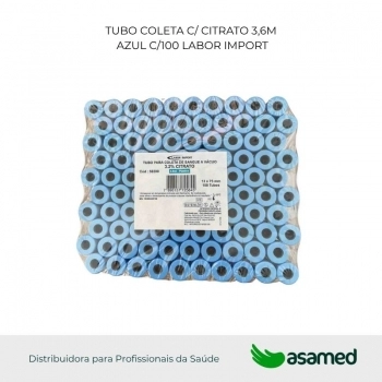 TUBO COLETA C/ CITRATO 3,6ML AZUL C/100 LABOR IMPORT