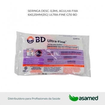 SERINGA DESC. 0,3ML AGULHA FIXA 6X0,25MM(31G) ULTRA-FINE C/10 BD