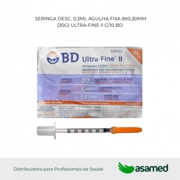 SERINGA DESC. 0,3ML AGULHA FIXA 8X0,30MM(30G) ULTRA-FINE II C/10 BD