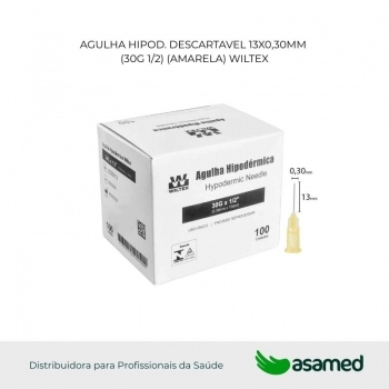 AGULHA HIPOD. DESCARTAVEL 13X0,30MM (30G 1/2) (AMARELA) WILTEX