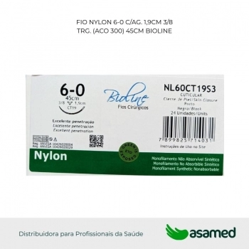 FIO NYLON 6-0 C/AG 1,9CM 3/8 TRG. CORT. (ACO 300) 45CM BIOLINE