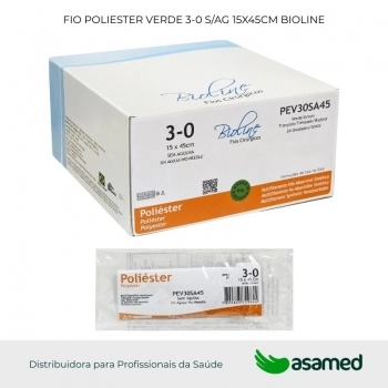 FIO POLIESTER VERDE 3-0 S/AG 15X45CM BIOLINE