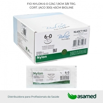 FIO NYLON 6-0 C/AG 1,9CM 3/8 TRG. CORT. (ACO 300) 45CM BIOLINE