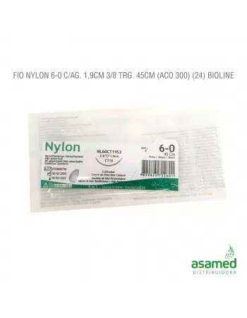 FIO NYLON 6-0 C/AG. 1,9CM 3/8 TRG. (ACO 300) 45CM BIOLINE