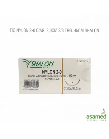 FIO NYLON 2-0 C/AG. 3,0CM 3/8 TRG. 45CM SHALON