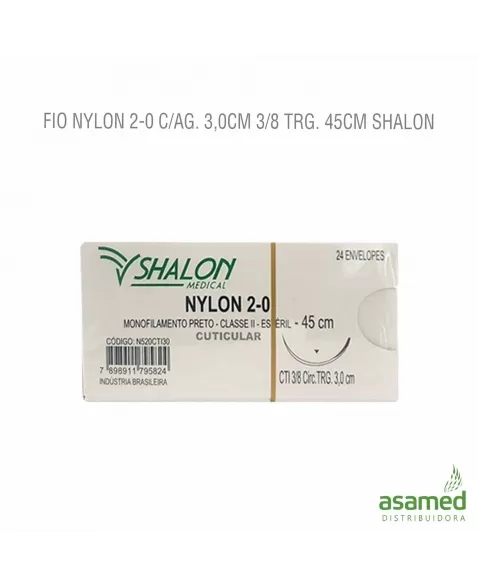 FIO NYLON 2-0 C/AG. 3,0CM 3/8 TRG. 45CM SHALON