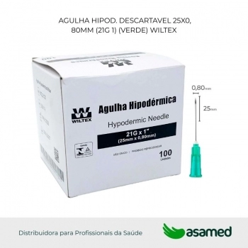 AGULHA HIPOD. DESCARTAVEL 25X0,80MM (21G 1) (VERDE) WILTEX