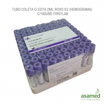 TUBO COLETA C/ EDTA 2ML ROXO K3 (HEMOGRAMA) C/100UND FIRSTLAB