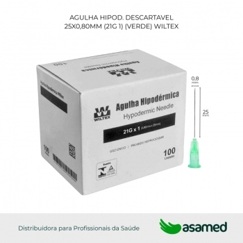 AGULHA HIPOD. DESCARTAVEL 25X0,80MM (21G 1) (VERDE) WILTEX
