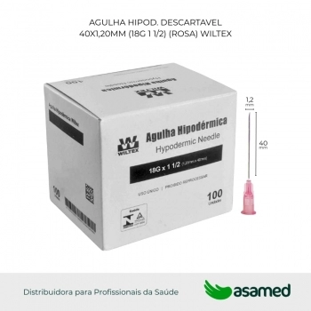 AGULHA HIPOD. DESCARTAVEL 40X1,20MM (18G 1 1/2) (ROSA) WILTEX