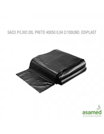 SACO P/LIXO 20L PRETO 40X50 0,04 C/100UND. EDIPLAST