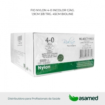 FIO NYLON 4-0 INCOLOR C/AG 1,9CM 3/8 TRG. CORT. (ACO 300) 45CM BIOLINE
