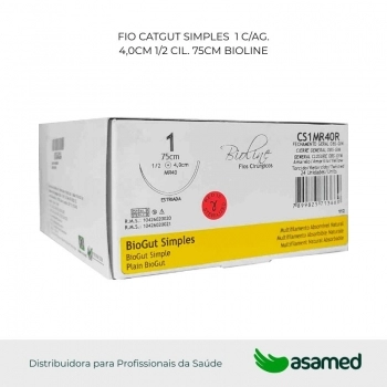 FIO CATGUT SIMPLES 1 AMARELO C/AG 4,0CM 1/2 CIL. 75CM BIOLINE