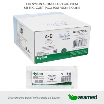 FIO NYLON 4-0 INCOLOR C/AG 1,9CM 3/8 TRG. CORT. (ACO 300) 45CM BIOLINE