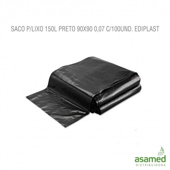 SACO P/LIXO 150L PRETO 90X90 0,07 C/100UND. EDIPLAST